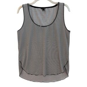 Ann‎ Taylor Tank Top Medium Black White Stripe Sleeveless Scoop Neck Hi Lo Hem